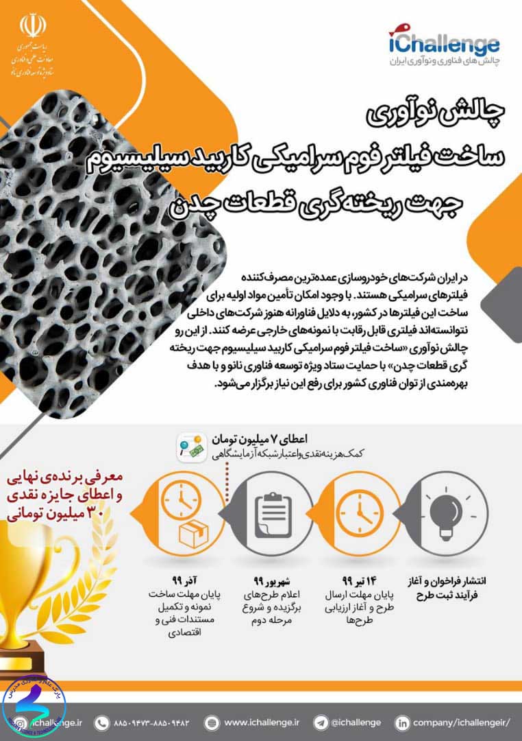 فراخوان چالش نوآوری ساخت فیلتر فوم سرامیکی
